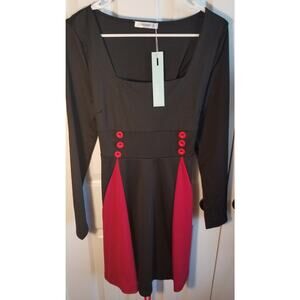 Dressfo Women's Gothic Black Dress With Red Lace Up Size 8-NWT Dark Romance